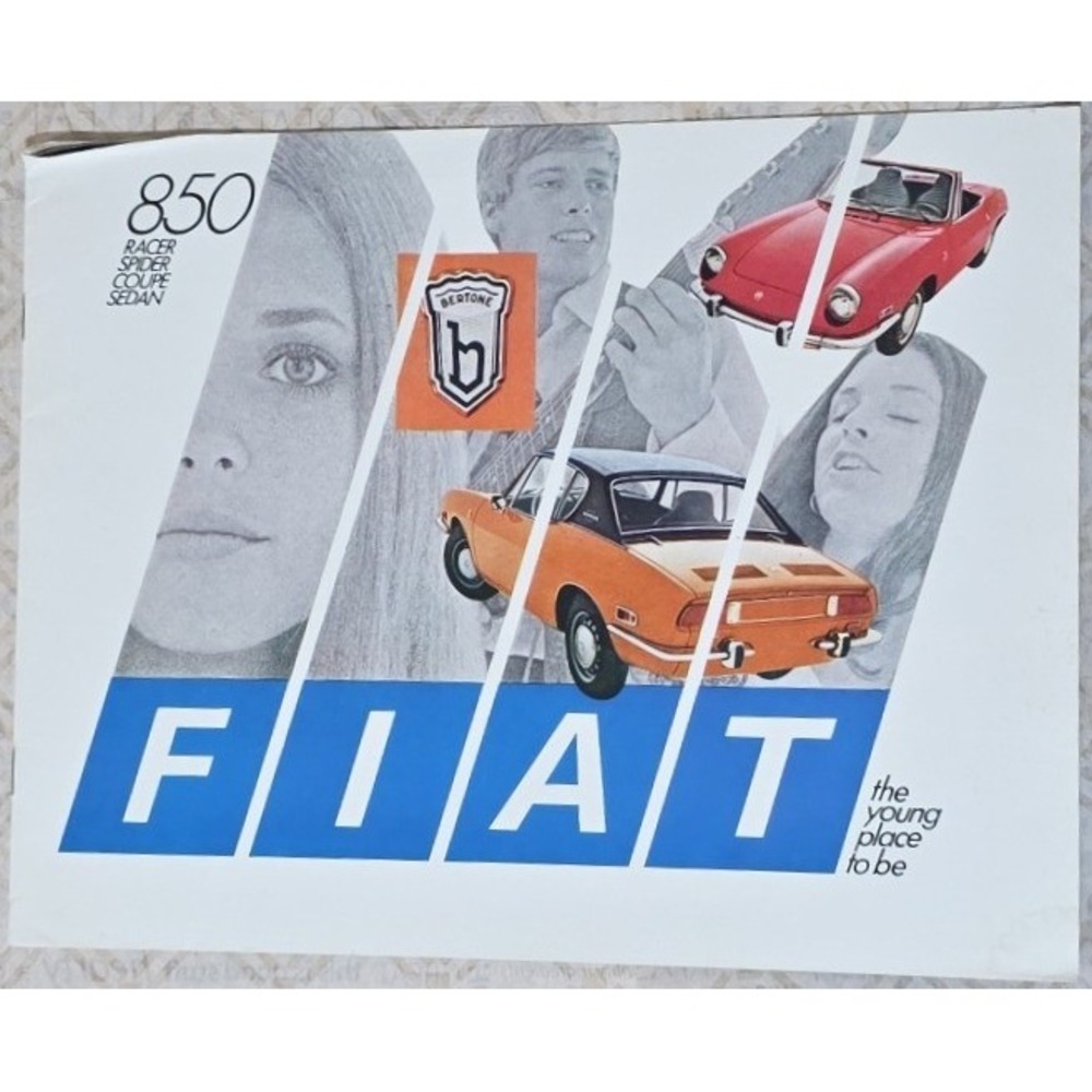 Fiat 850 Racer Spider Coupe Sedan Bertone Brochure Vintage Advertising Brochure